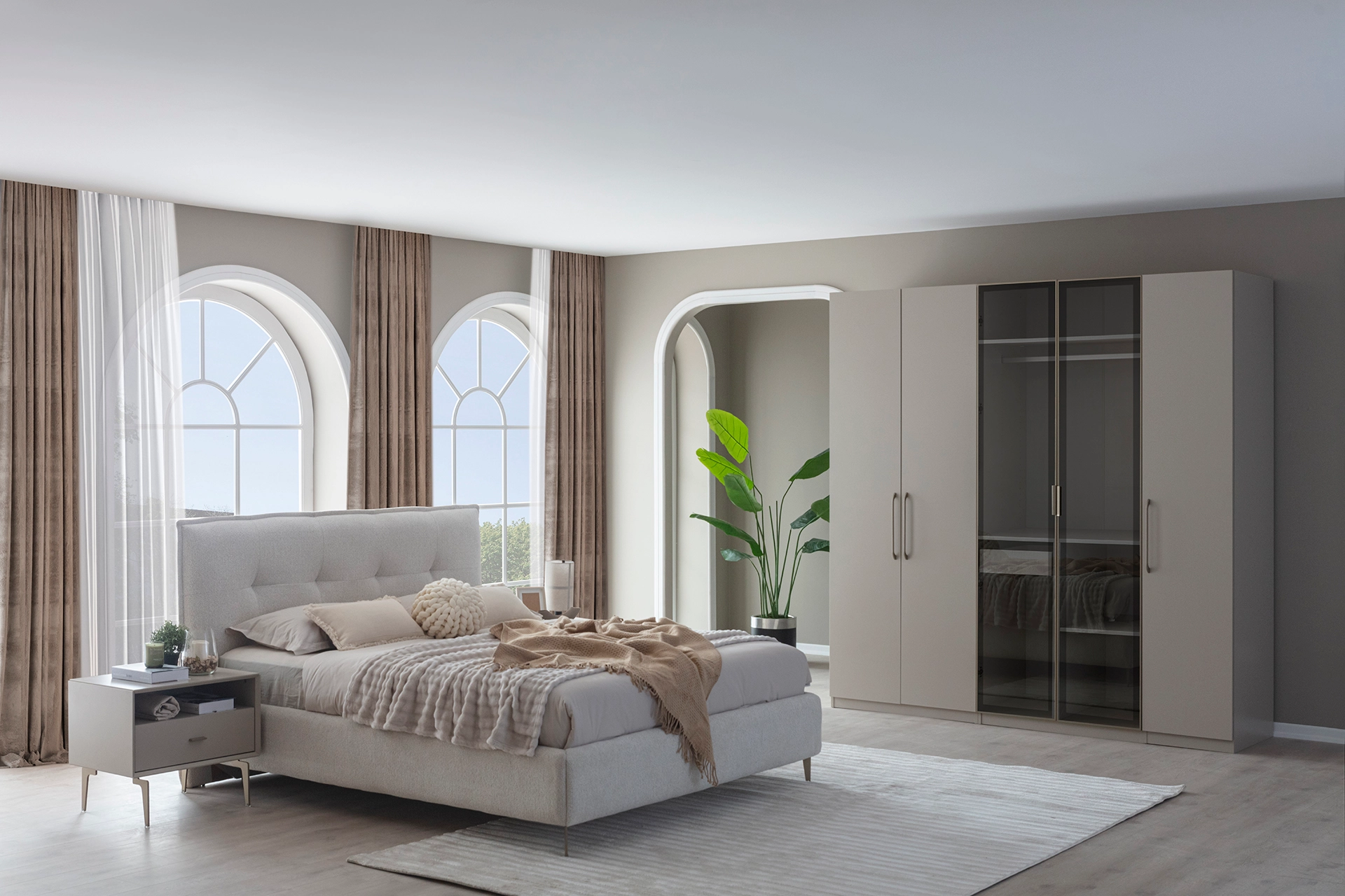 PANDORA NOX BEDROOM SET, CREAM, 5 DOORS (TX3-1437)